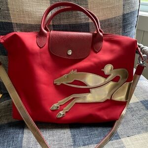 Longchamp Red and Gold Metallic Year of the Horse Tote
